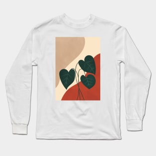 Botanical Anthurium Plant, Mid century, Modern Art, Gallery Wall, Neutral Beige Print Long Sleeve T-Shirt